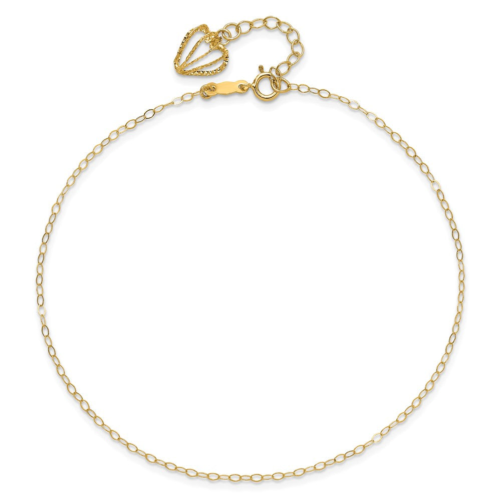 14K Oval Link Chain with Diamond-cut Heart Cage Plus Ext Anklet