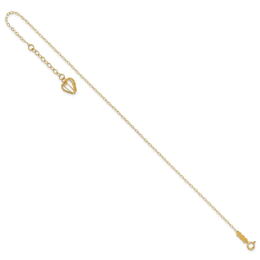 14K Oval Link Chain with Diamond-cut Heart Cage Plus Ext Anklet