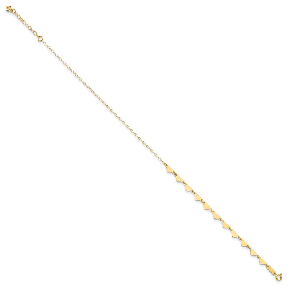 14K Oval Link Chain with Hearts Plus Ext Anklet