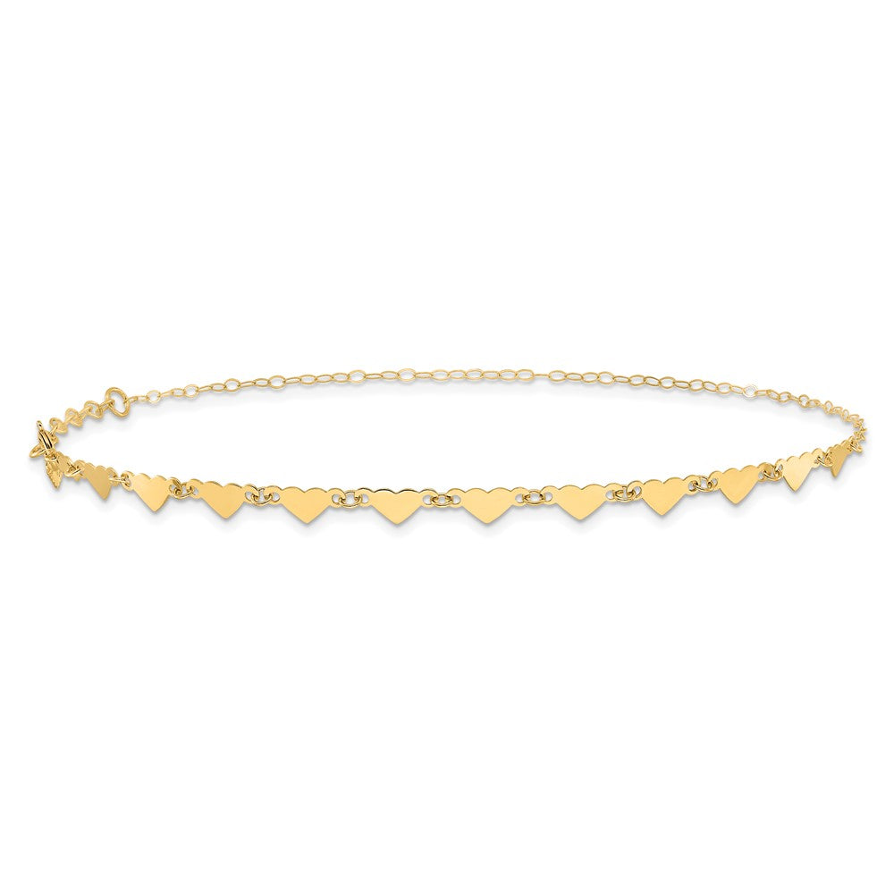 14K Oval Link Chain with Hearts Plus Ext Anklet