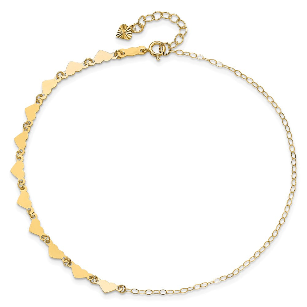 14K Oval Link Chain with Hearts Plus Ext Anklet