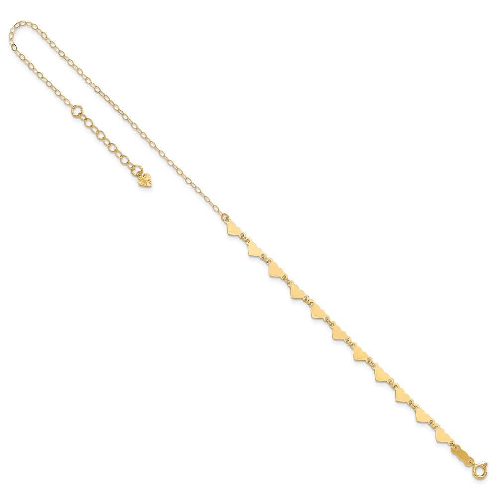 14K Oval Link Chain with Hearts Plus Ext Anklet