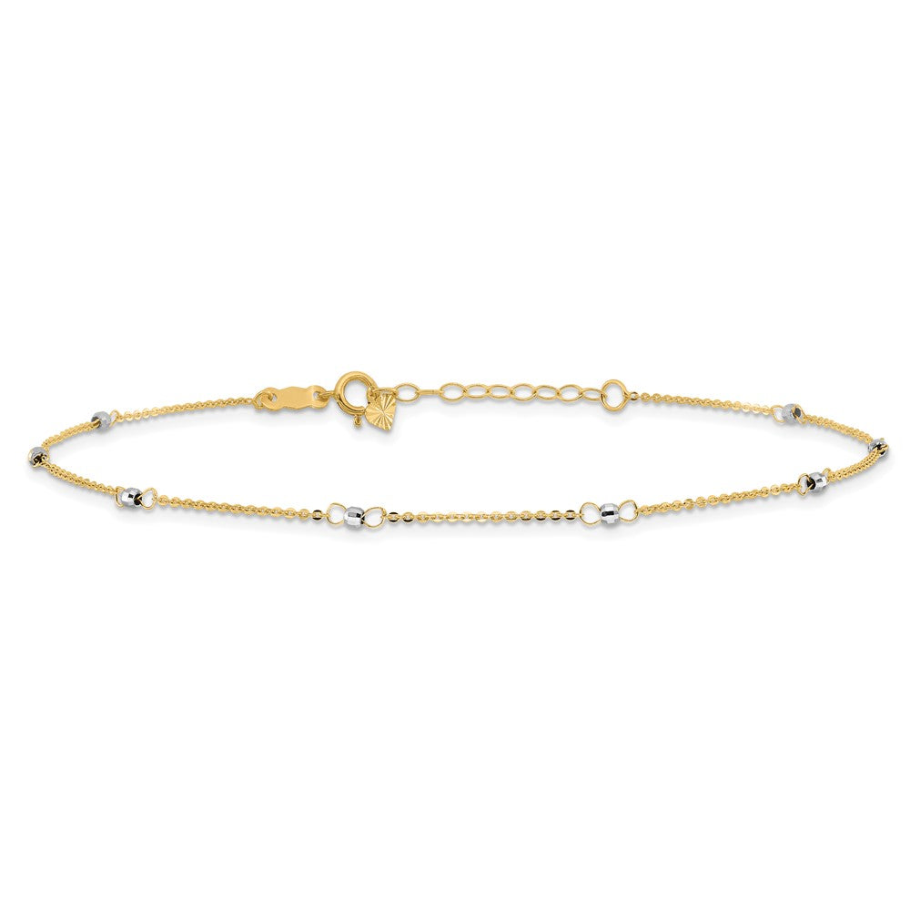 14k Two-tone Cable with Mirror Beads 9in Plus 1in Ext. Anklet