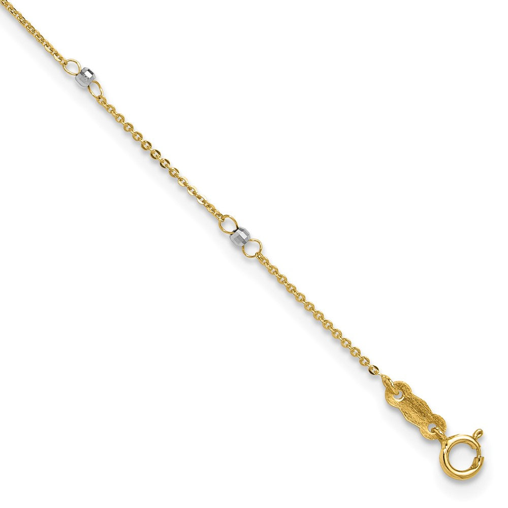 14k Two-tone Cable with Mirror Beads 9in Plus 1in Ext. Anklet