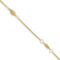 14K Circle Chain Diamond Cut Rice Puff Beads Plus Ext Anklet