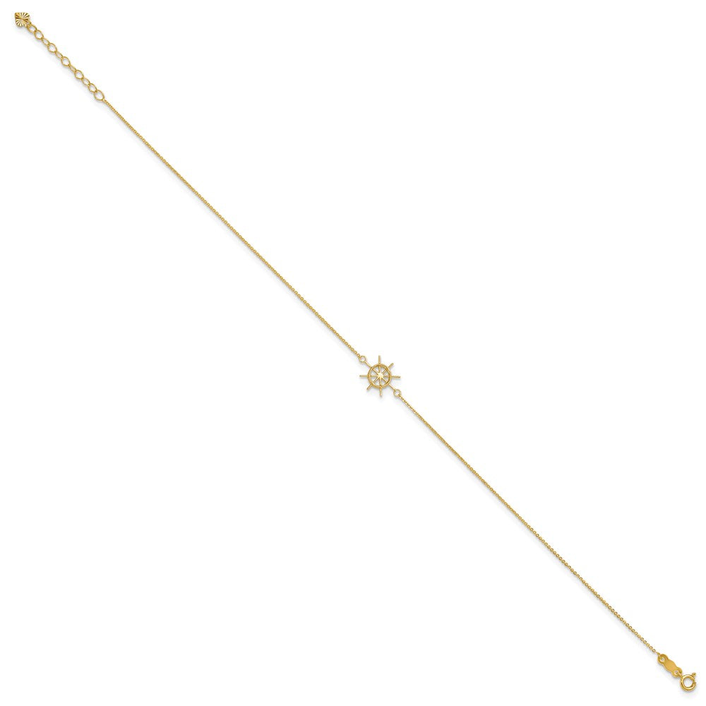 14k Polished Captains Wheel 9in Plus 1in. Ext. Anklet