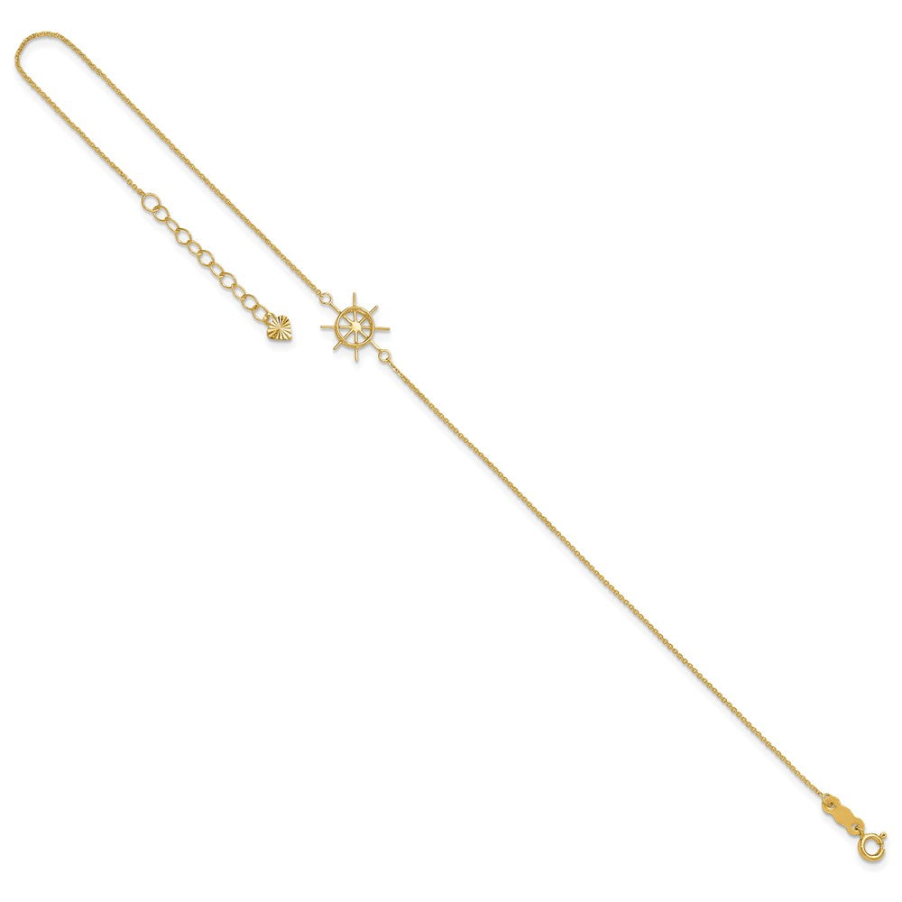 14k Polished Captains Wheel 9in Plus 1in. Ext. Anklet