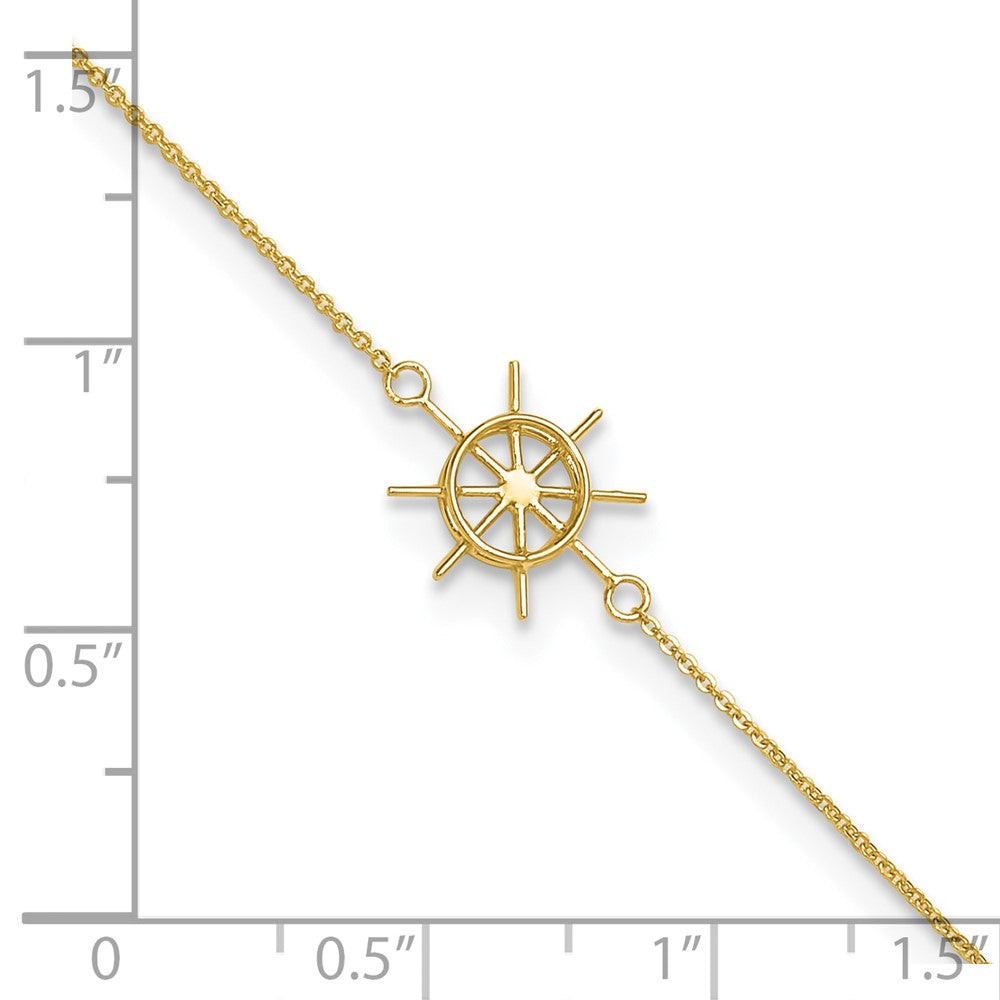14k Polished Captains Wheel 9in Plus 1in. Ext. Anklet