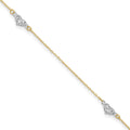 14k Two-tone Polished D/C Triple Hearts 9in w/1in. Ext. Anklet