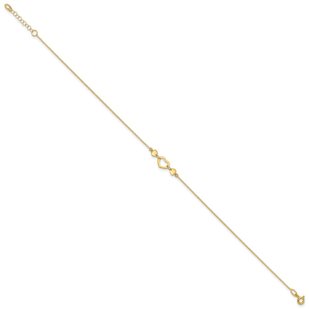 14k Polished Heart with 10in Plus .75in ext. Anklet