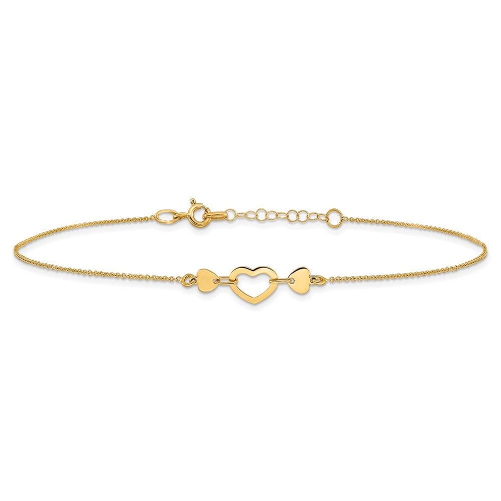 14k Polished Heart with 10in Plus .75in ext. Anklet