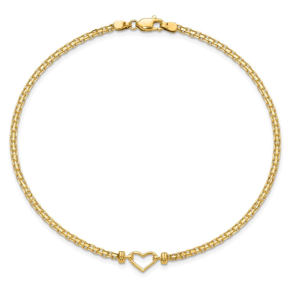 14k Polished Open-Heart Anklet