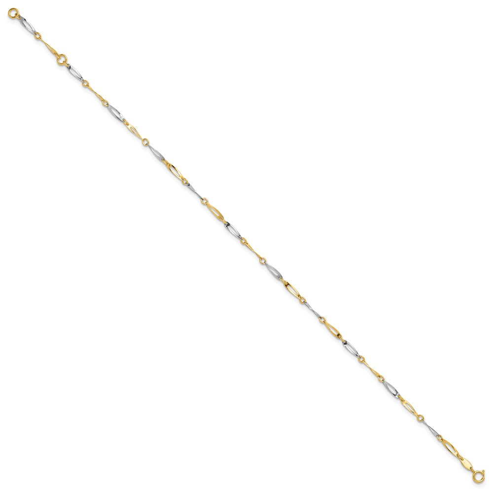 14k Two-Tone Polished Link 9.25 Plus 1in ext. Anklet