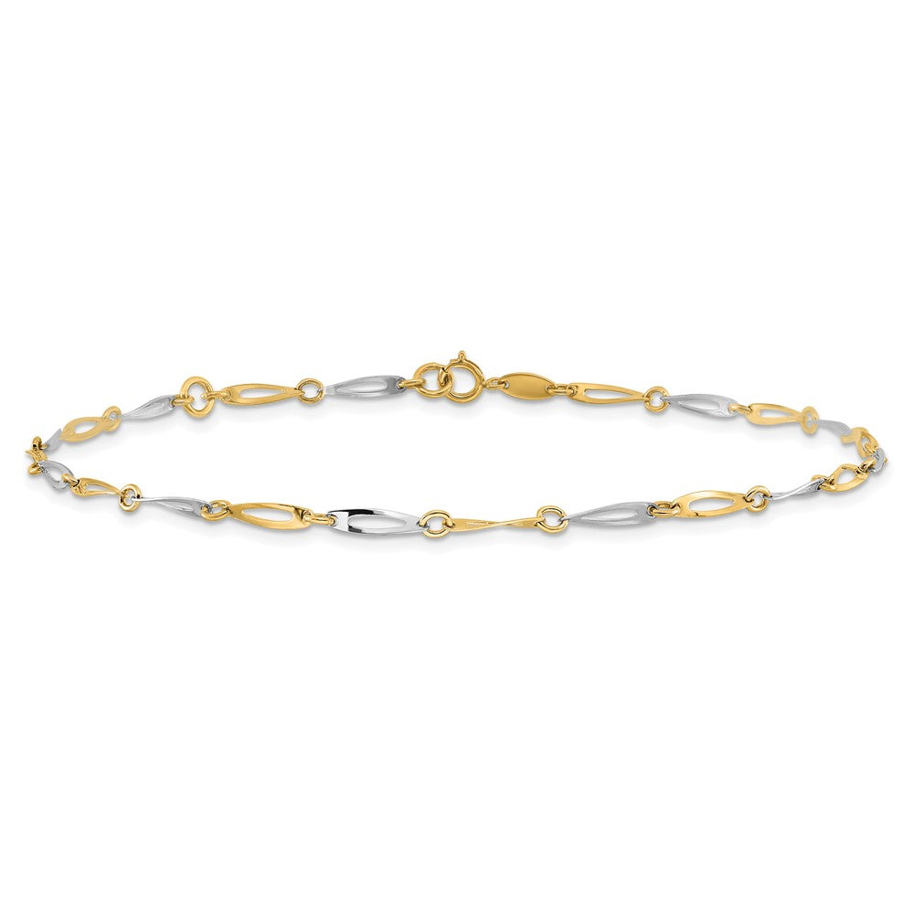 14k Two-Tone Polished Link 9.25 Plus 1in ext. Anklet
