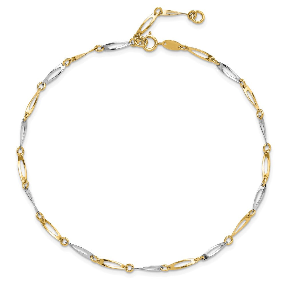 14k Two-Tone Polished Link 9.25 Plus 1in ext. Anklet
