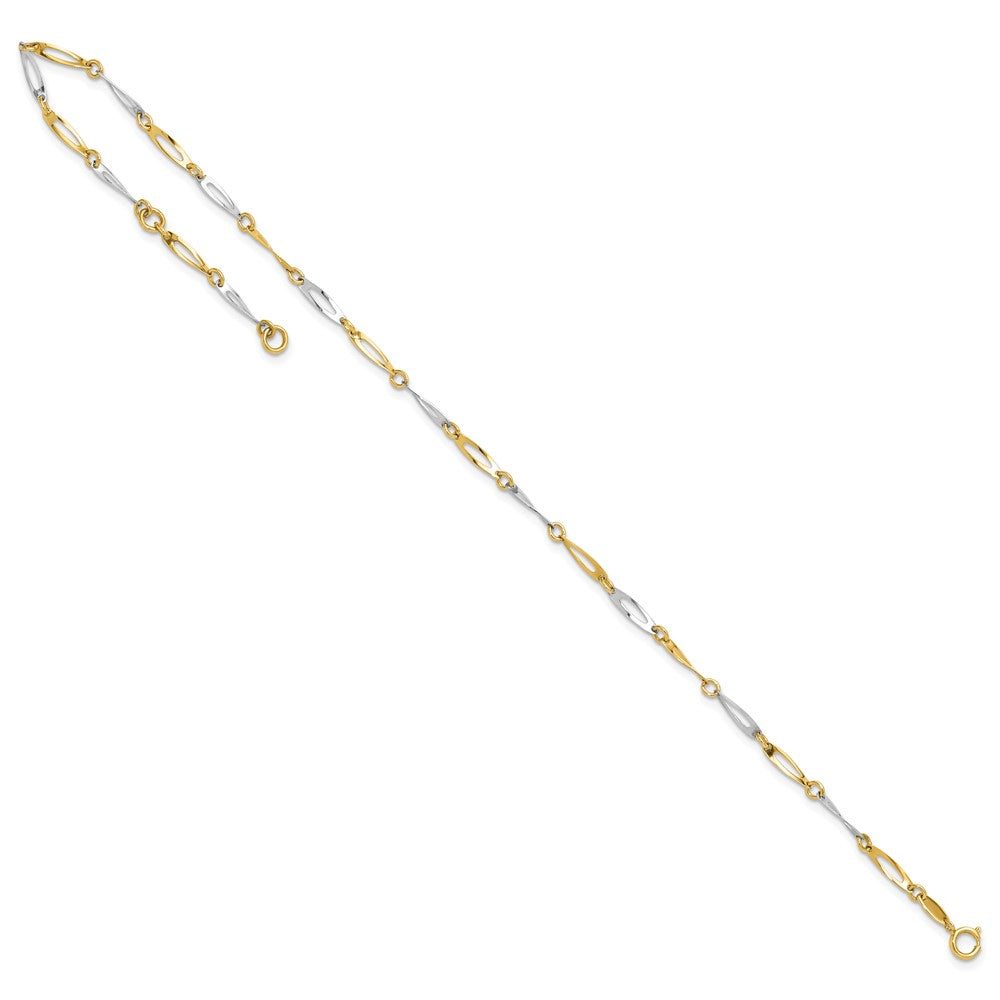 14k Two-Tone Polished Link 9.25 Plus 1in ext. Anklet