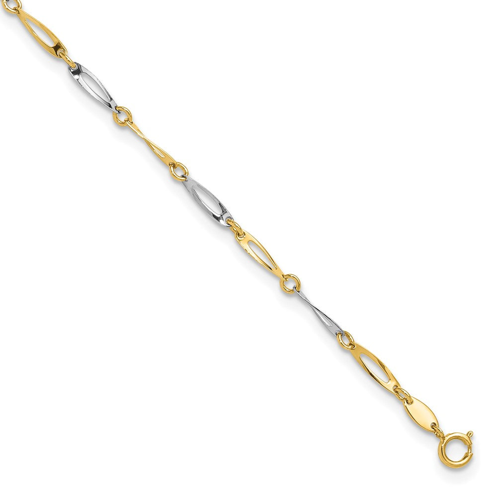 14k Two-Tone Polished Link 9.25 Plus 1in ext. Anklet