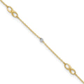 14K Two-Tone Diamond-cut Beads and Infinity 10in Plus 1in ext. Anklet
