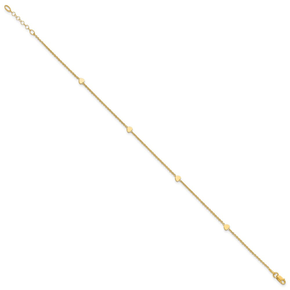 14K Polished Hearts 10in Plus 1in ext. Anklet