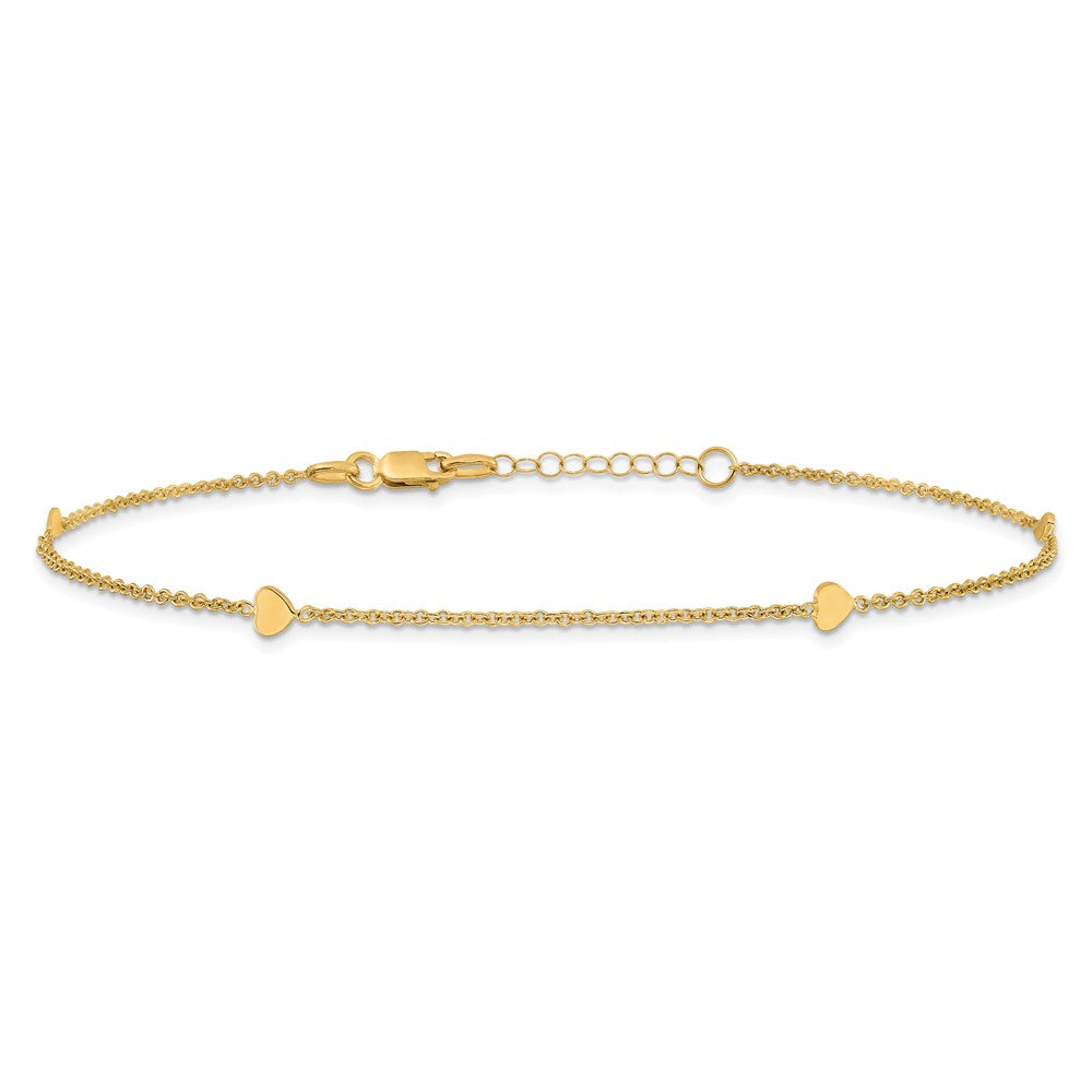 14K Polished Hearts 10in Plus 1in ext. Anklet