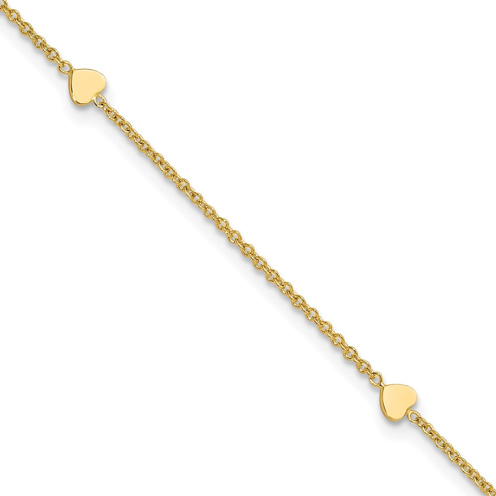 14K Polished Hearts 10in Plus 1in ext. Anklet
