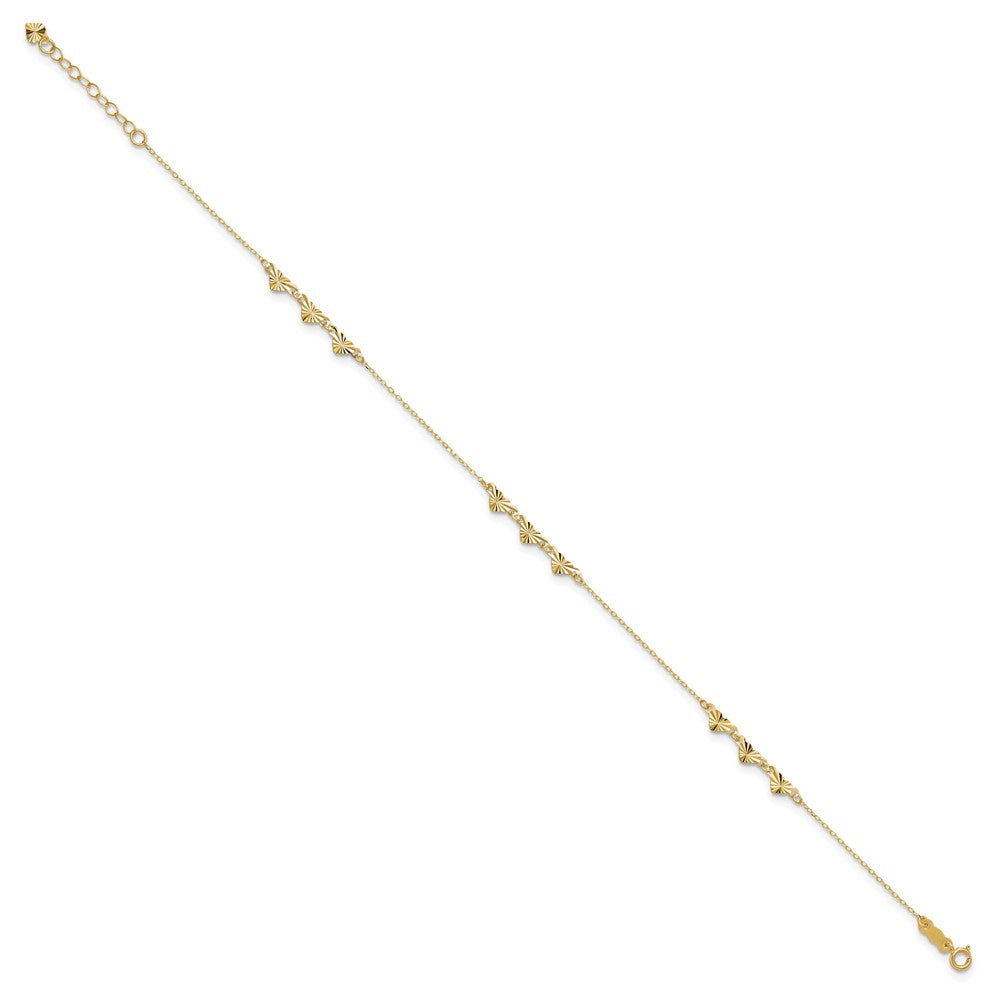 14k Diamond-cut Hearts Plus ext Anklet
