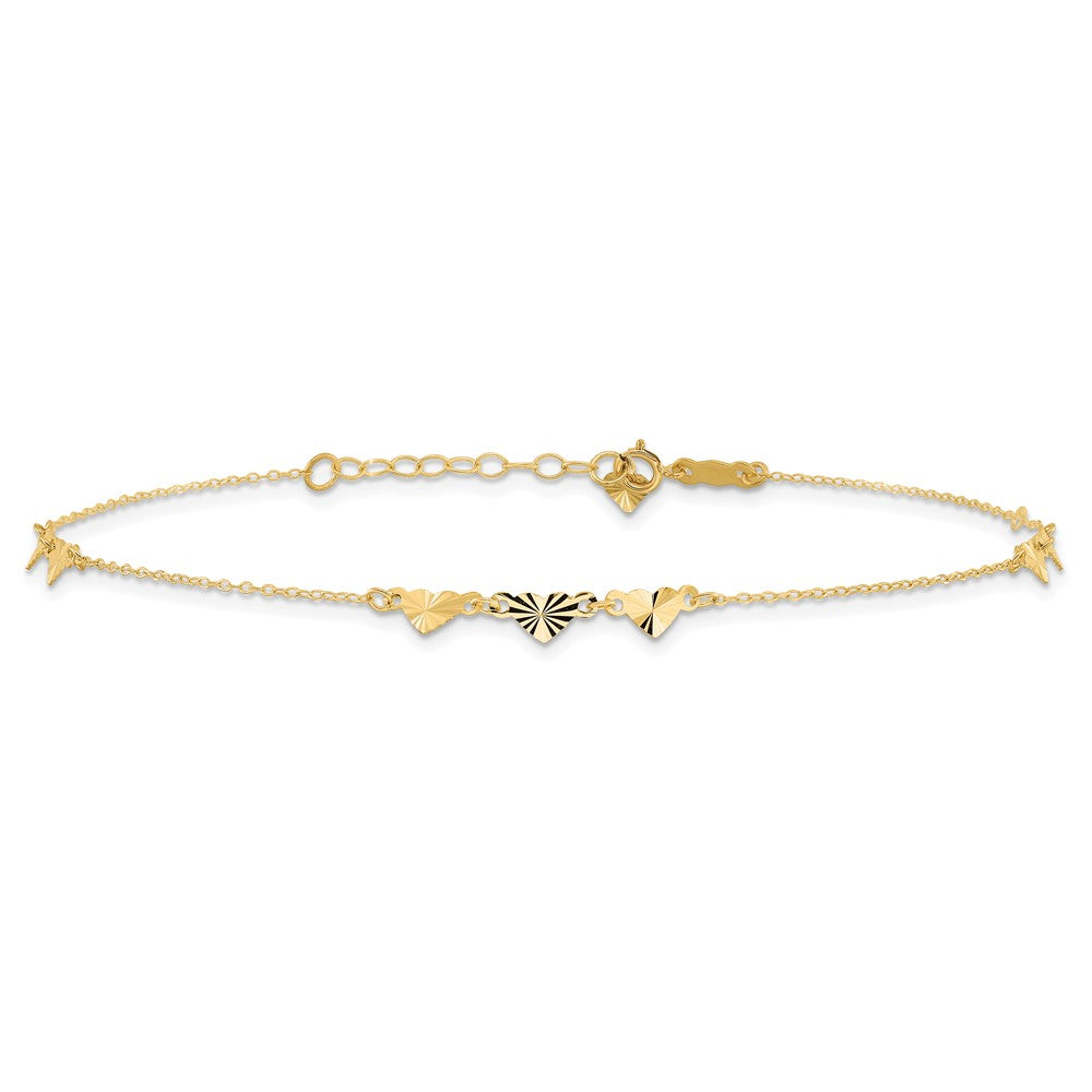 14k Diamond-cut Hearts Plus ext Anklet