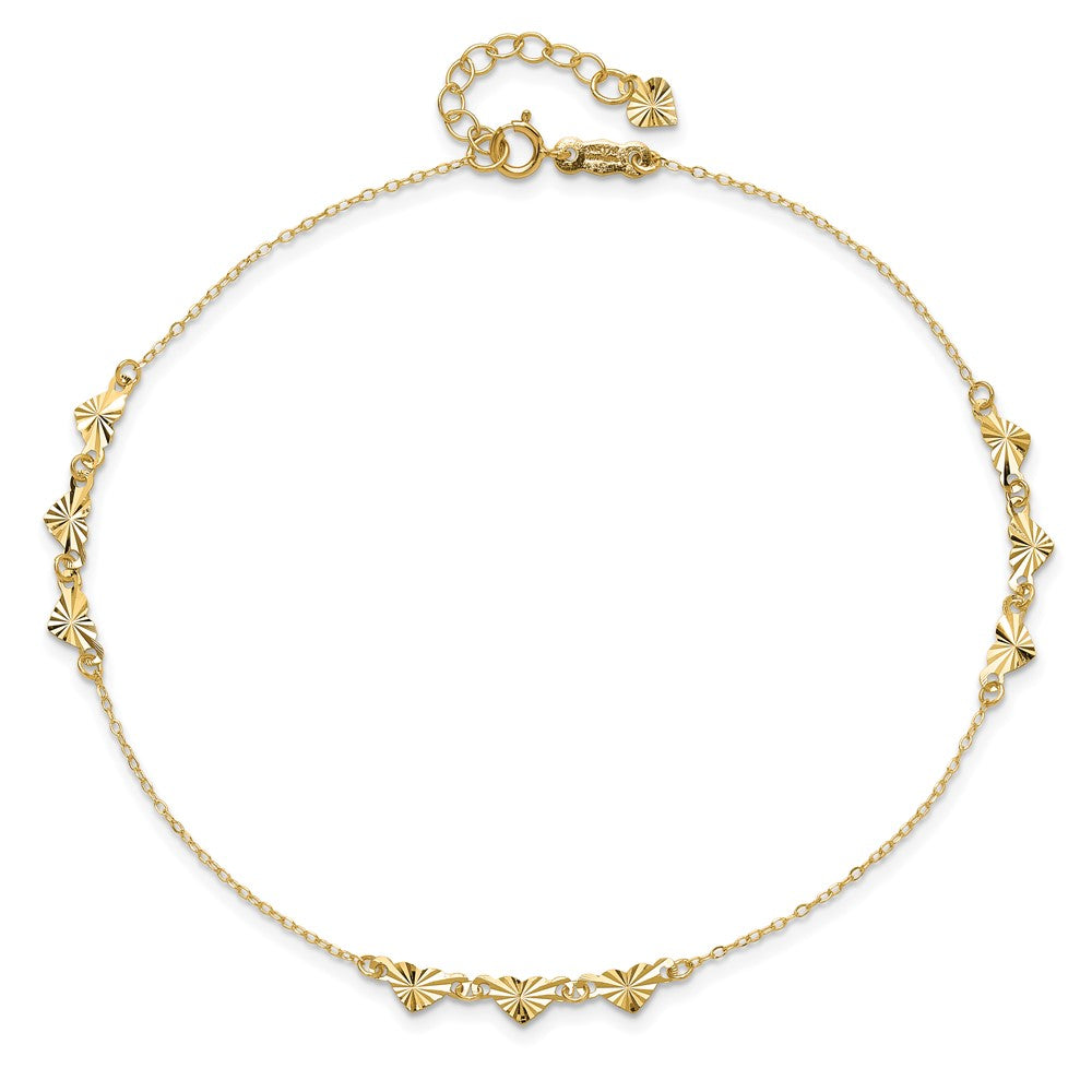 14k Diamond-cut Hearts Plus ext Anklet