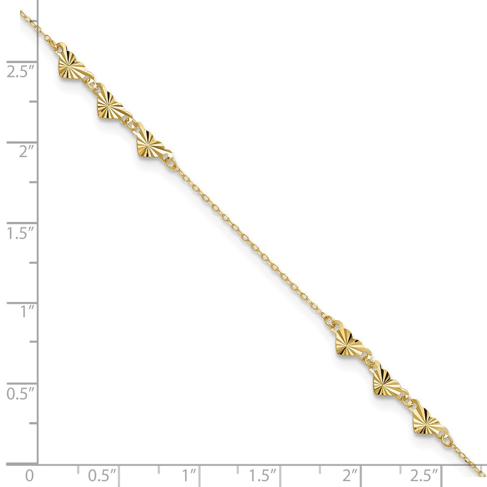 14k Diamond-cut Hearts Plus ext Anklet