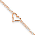 14k Rose Gold Double Strand Heart 9in Plus 1in Ext Anklet
