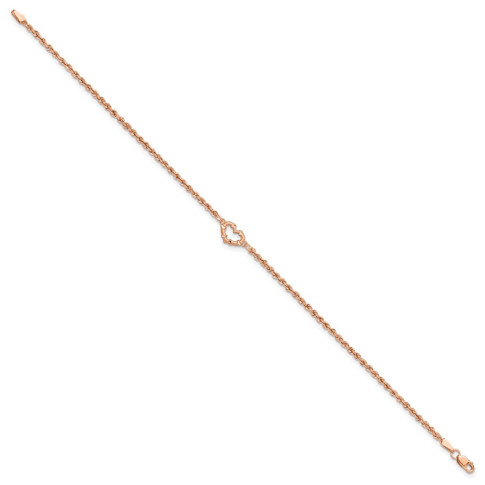 14k Rose Gold Diamond-cut Rope with Heart Anklet
