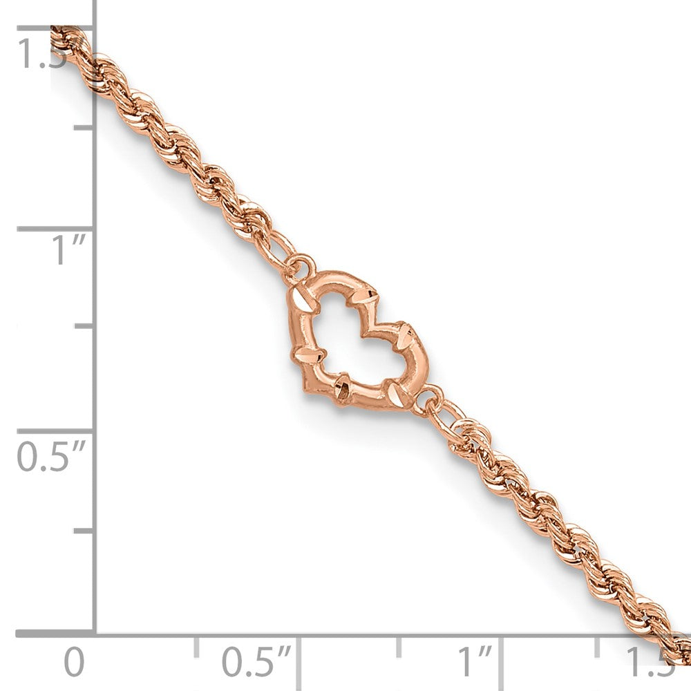 14k Rose Gold Diamond-cut Rope with Heart Anklet