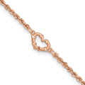 14k Rose Gold Diamond-cut Rope with Heart Anklet