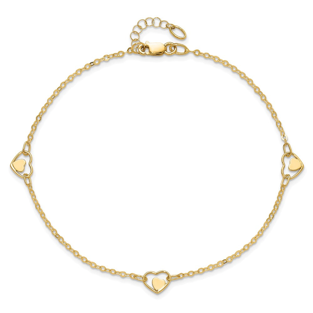 14K Polished Heart 9in Plus 1in ext Anklet