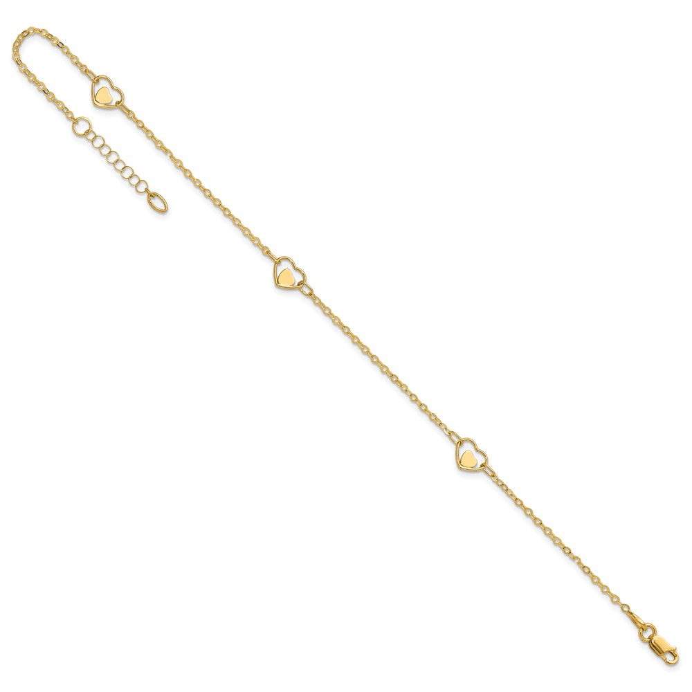 14K Polished Heart 9in Plus 1in ext Anklet