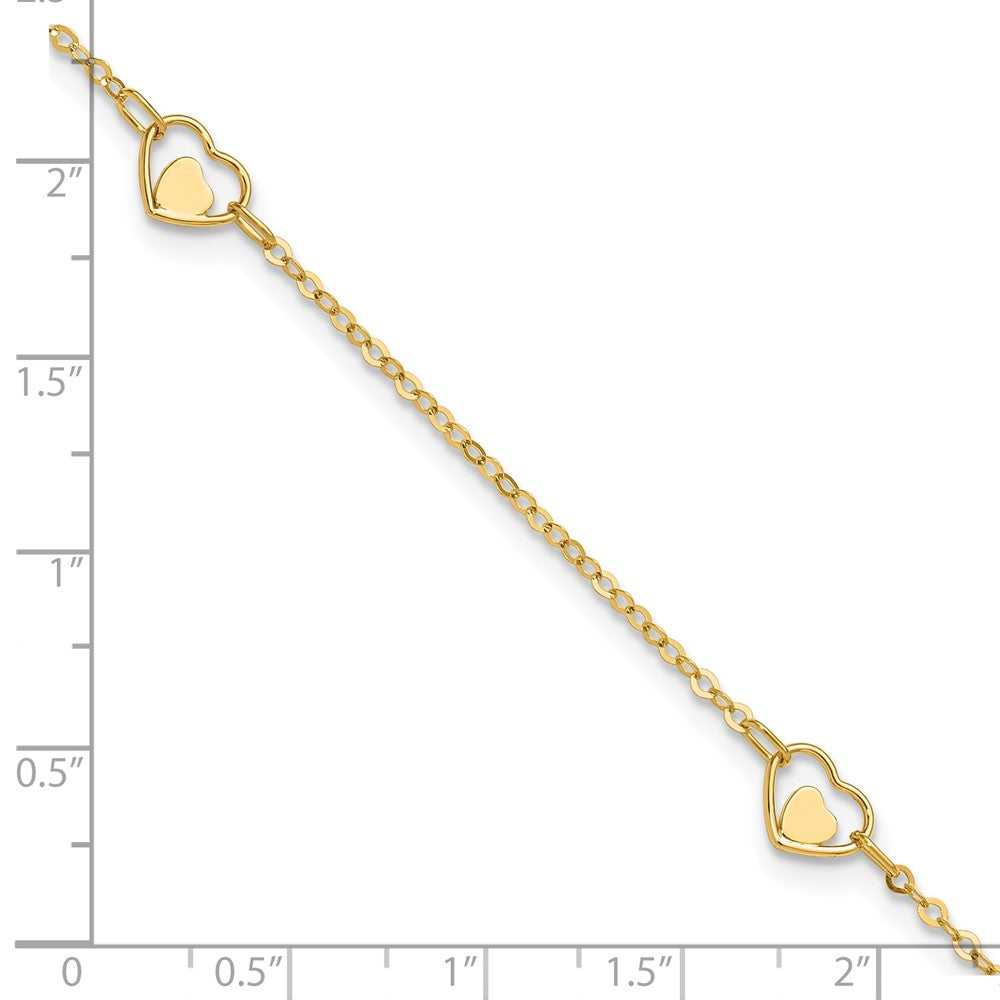 14K Polished Heart 9in Plus 1in ext Anklet