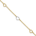 14K Two-tone Polished Heart 9in Plus 1in ext Anklet