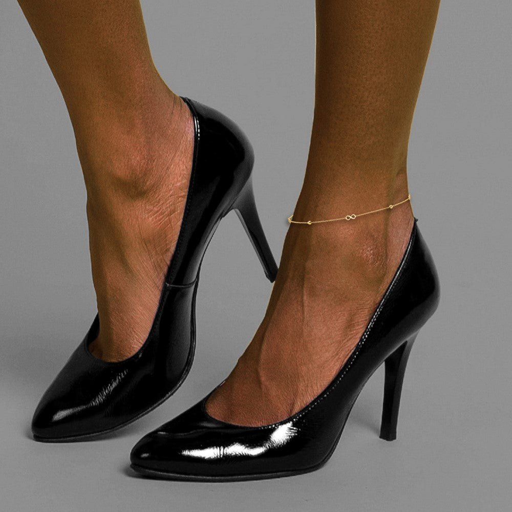 14K Polished Infinity 9in Plus 1in ext Anklet