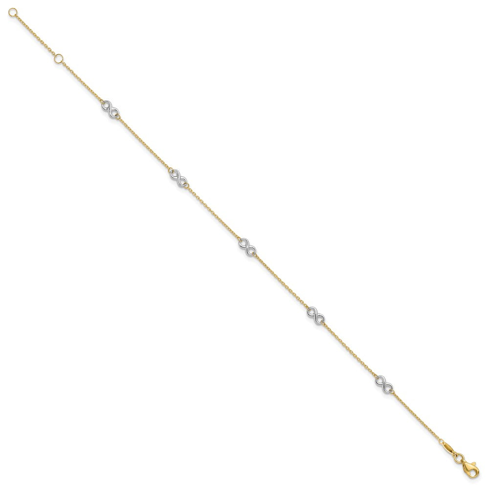 14K Two-tone Polished Infinity 9in Plus 1 in ext. Anklet