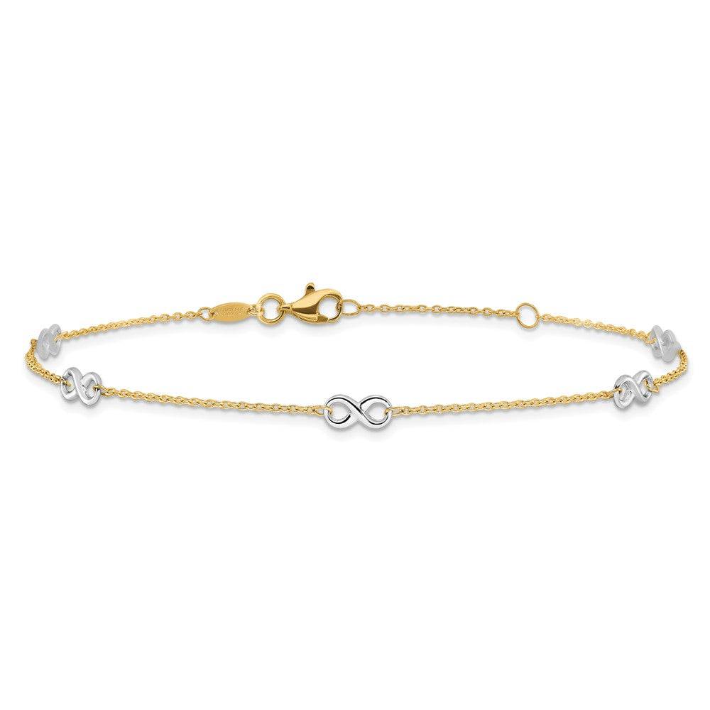 14K Two-tone Polished Infinity 9in Plus 1 in ext. Anklet