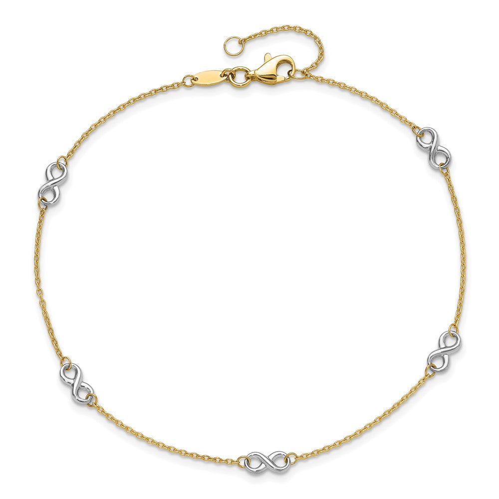 14K Two-tone Polished Infinity 9in Plus 1 in ext. Anklet