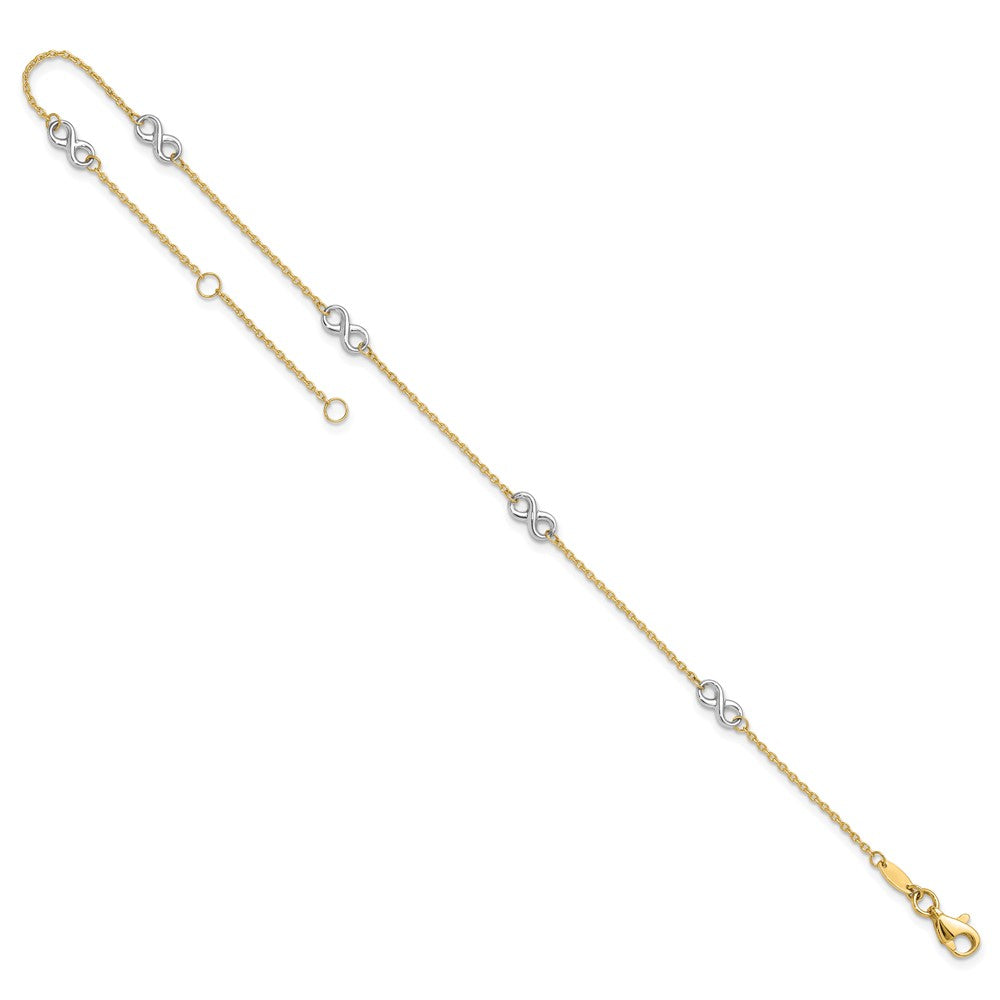 14K Two-tone Polished Infinity 9in Plus 1 in ext. Anklet