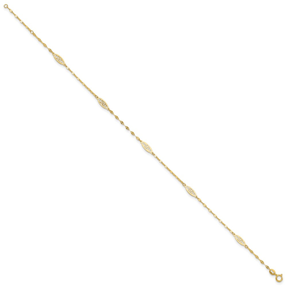 14K Polished Fancy Filigree Link 9in Plus 1 in ext. Anklet