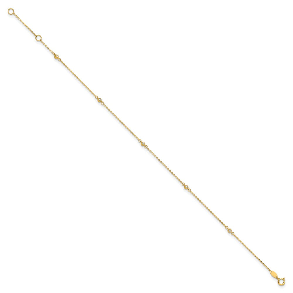 14K Polished CZ 5 Station 9in with 1 in ext. Anklet