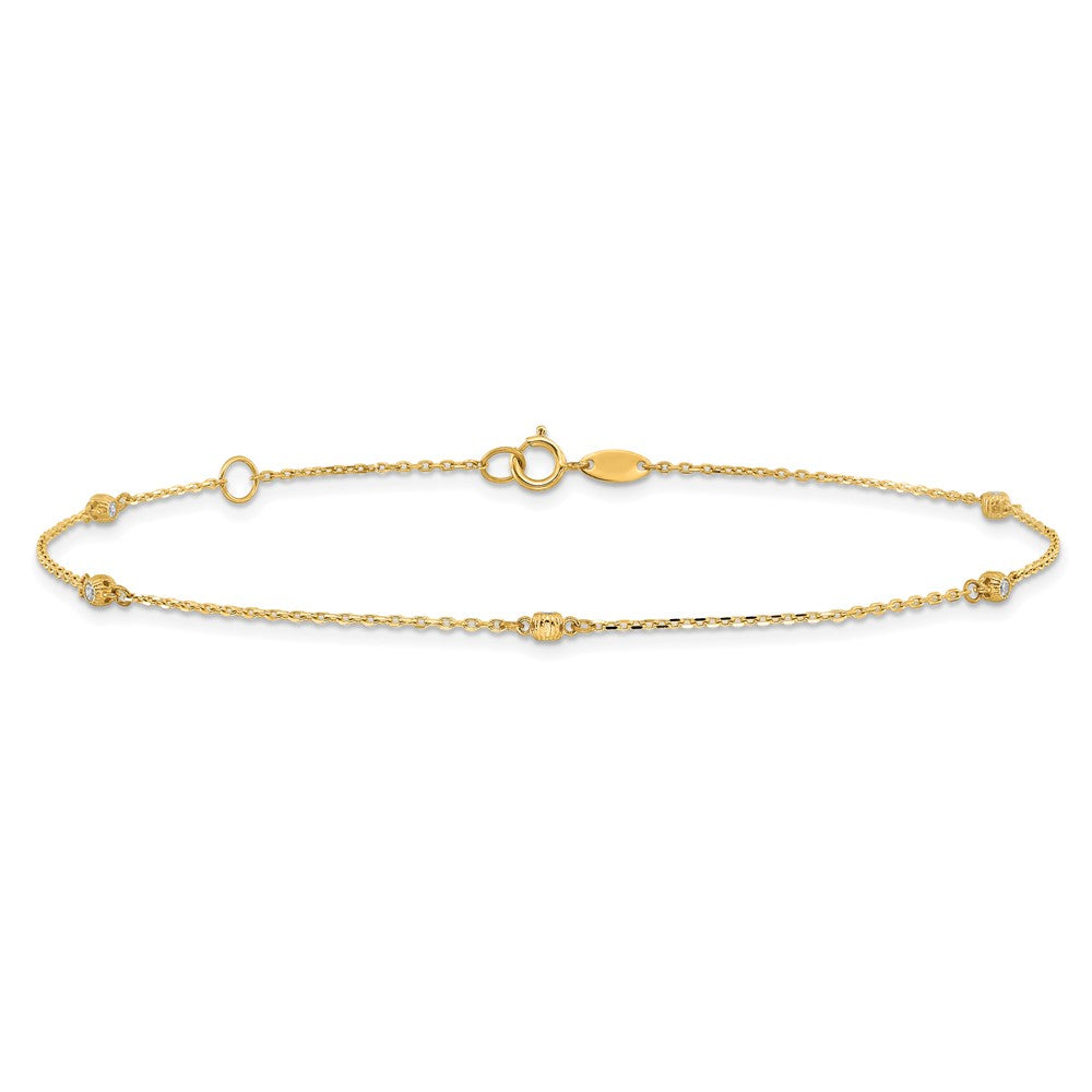 14K Polished CZ 5 Station 9in with 1 in ext. Anklet