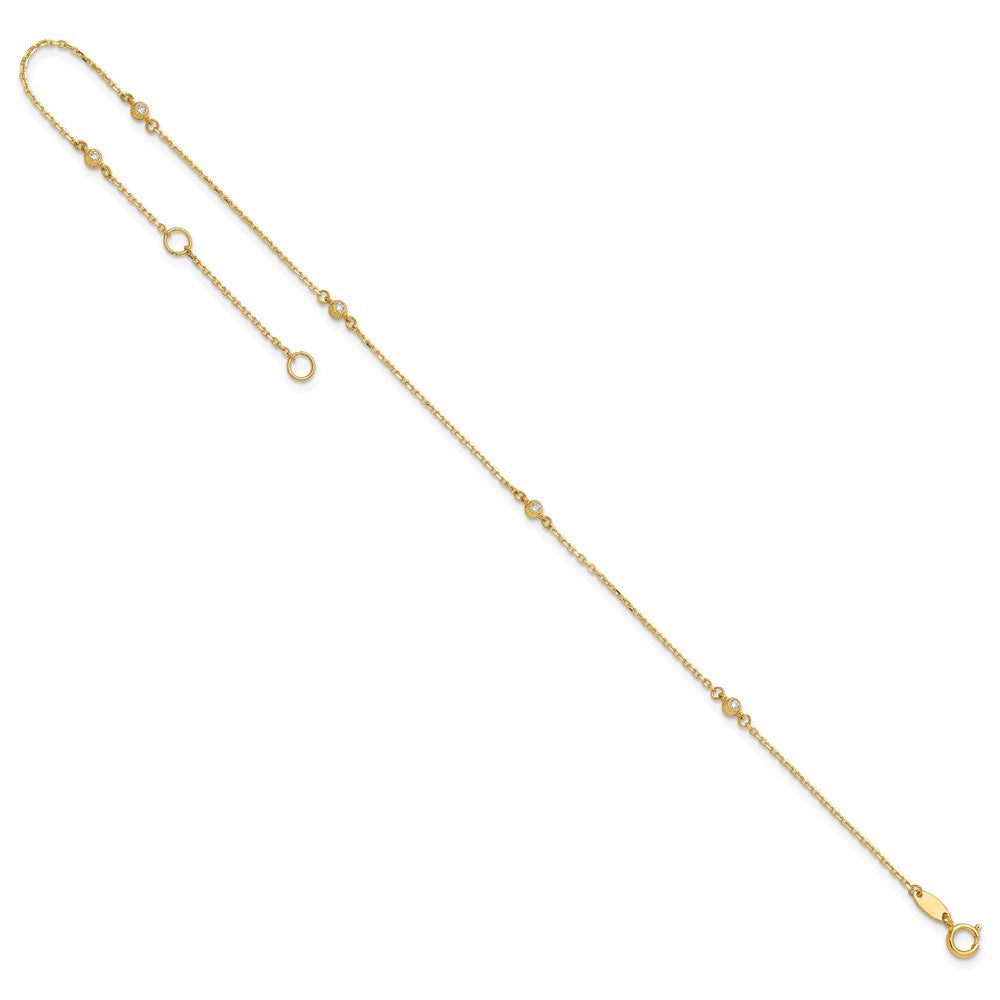 14K Polished CZ 5 Station 9in with 1 in ext. Anklet