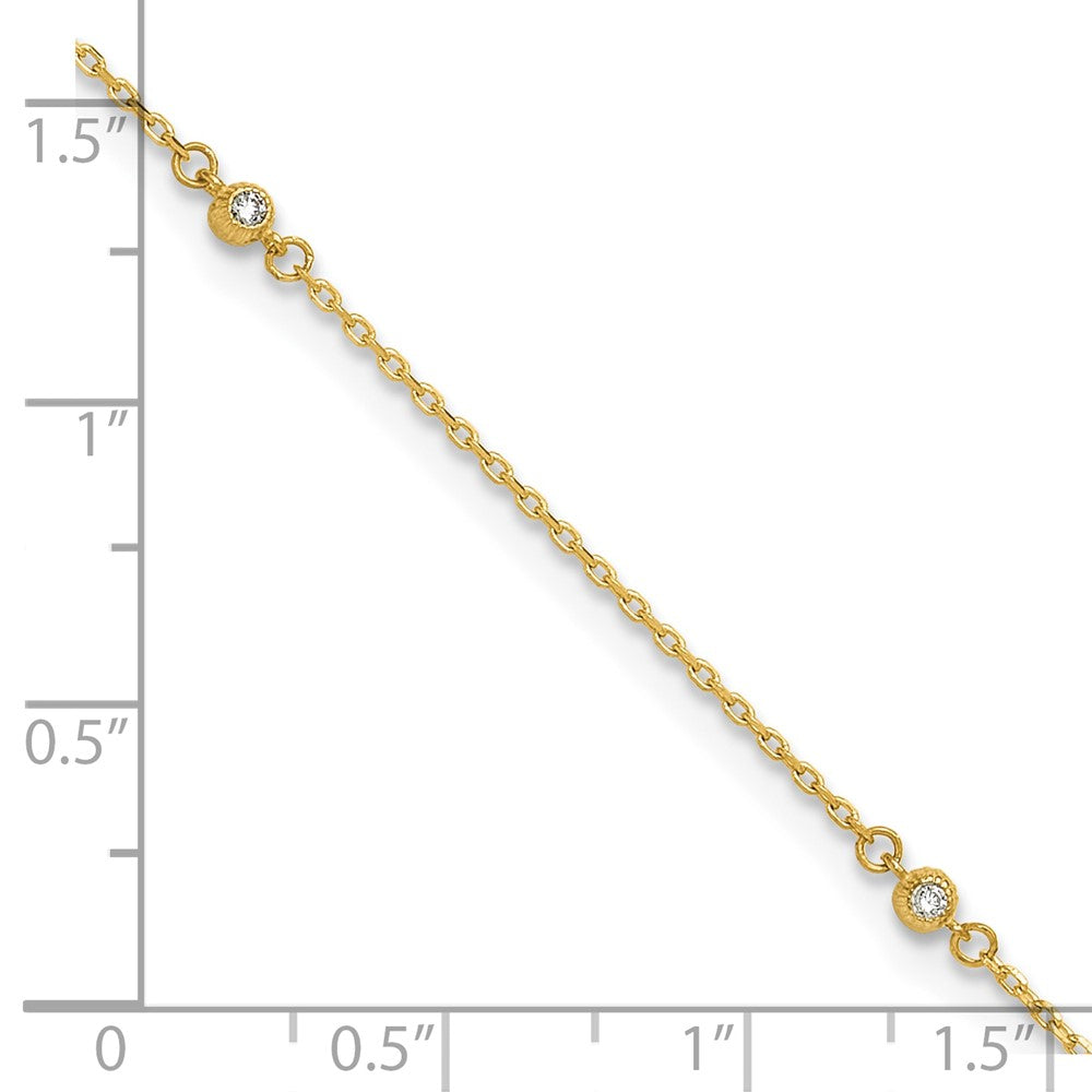 14K Polished CZ 5 Station 9in with 1 in ext. Anklet