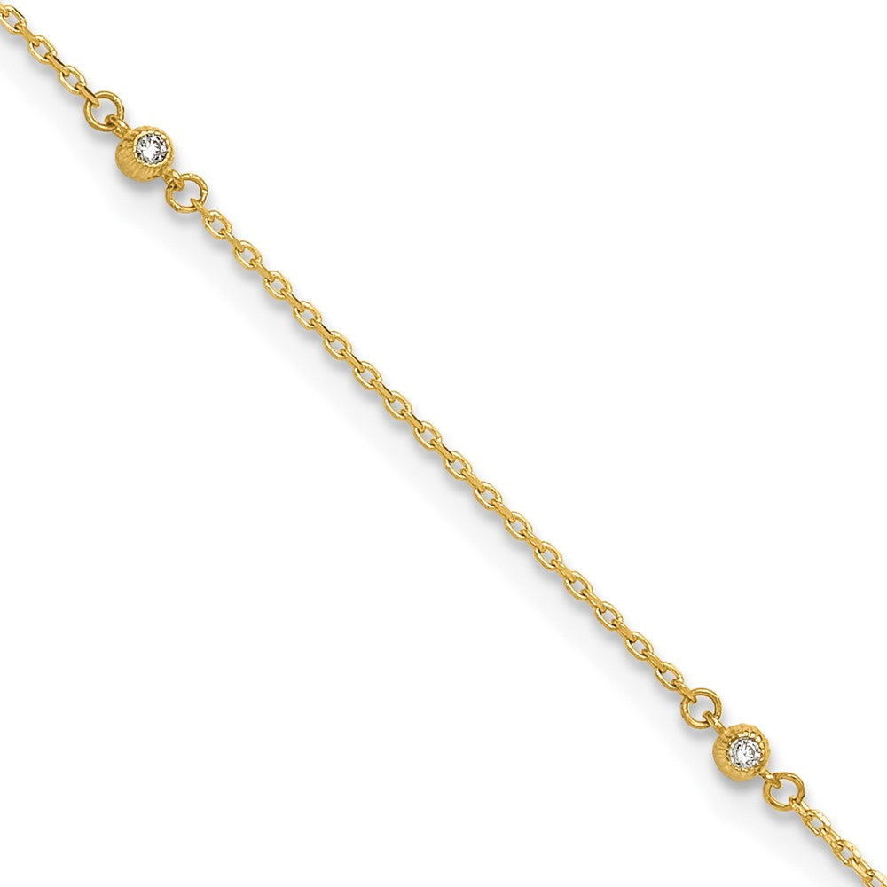 14K Polished CZ 5 Station 9in with 1 in ext. Anklet