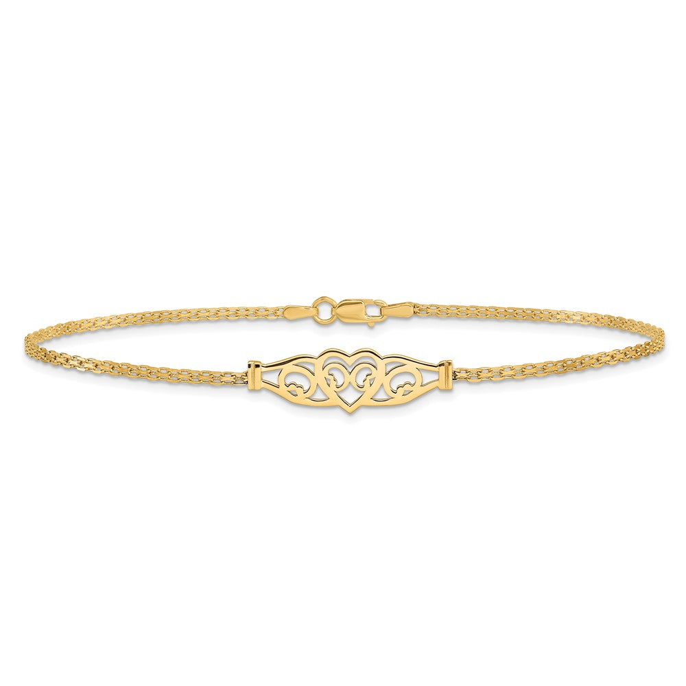 14k Polished Filigree Heart Anklet