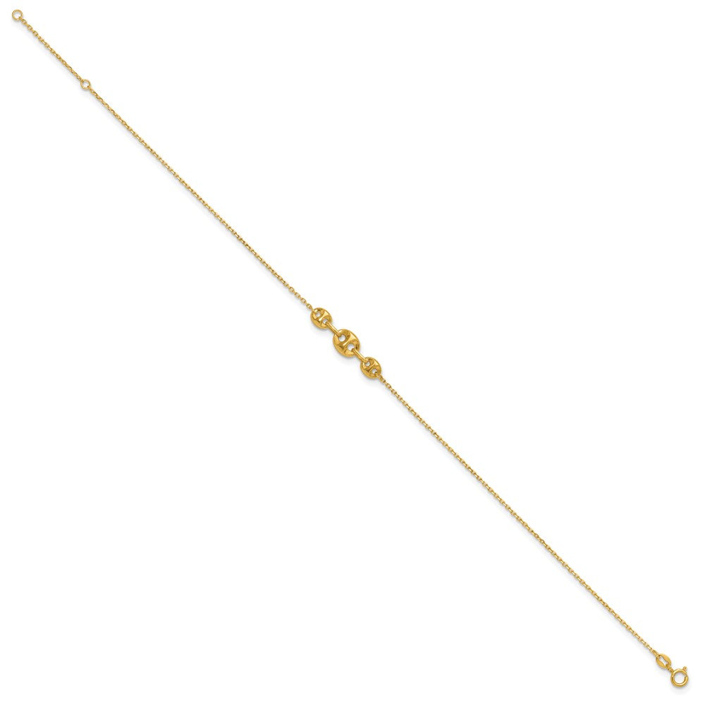 14K Polished Fancy Link 9in Plus 1 in ext. Anklet
